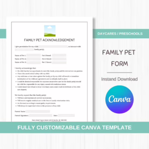 Family Pet Acknowledgement Form Canva Template